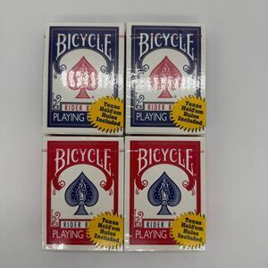 Bicycle Rider Back Playing Cards Set of 4 Decks Red Blue Texas Holdem Poker NIB